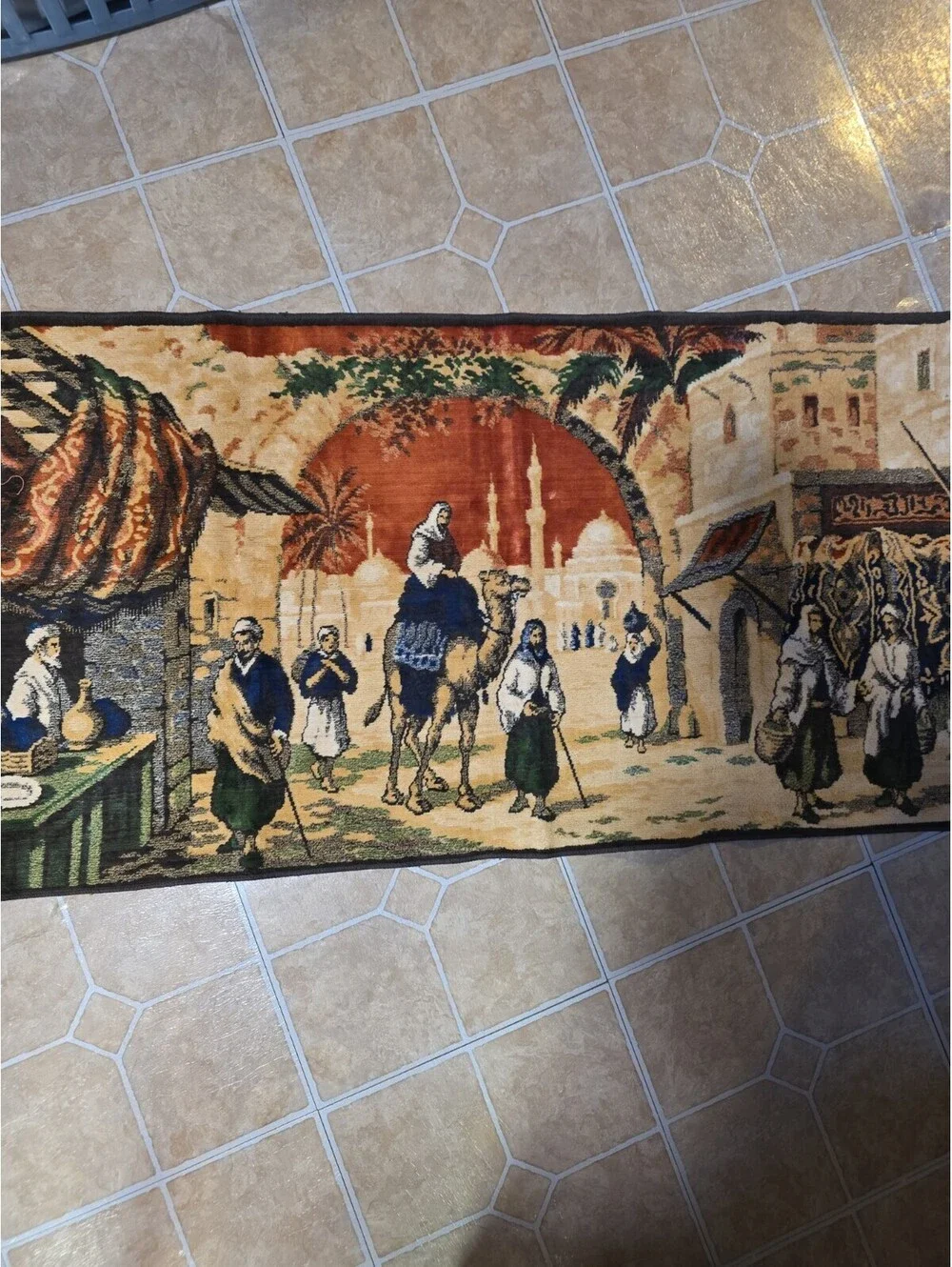Vintage Middle Eastern Outdoor Market Scene Vibrant Colored Tapestry 22